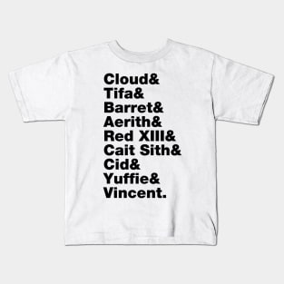 Final Fantasy 7 Characters (Black Text) Kids T-Shirt